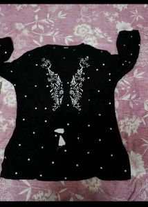 Boho Embroidered Black Tunic Top