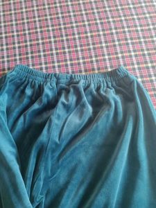Teal Velvet Kurta Set with Embellishments