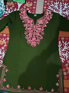 Green Kurta with Pink Embroidery