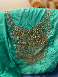 Beautiful Green &amp; Blue unstich 3 peice Kurta Set
