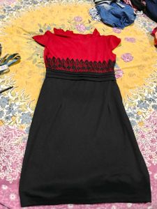 Chic Red & Black Lace Dress