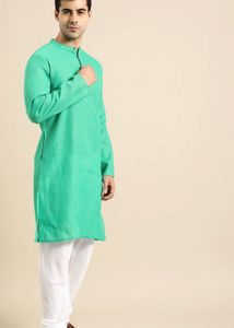 Men's Green Striped Kurta