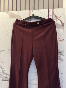 Flared Maroon Pants Gold Buttons, Waist- 26/28