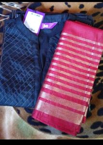 Black Kurta with Red Dupatta Set