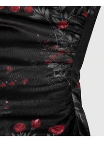 Black Floral Ruched Slip Dress