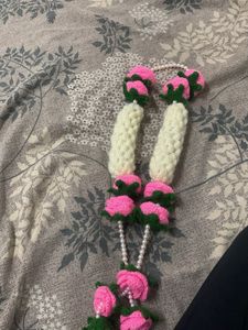 Handmade Crochet Rose &amp; Pearl Necklace