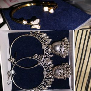 Combo of Silver Jhumka and Gold Bracelet