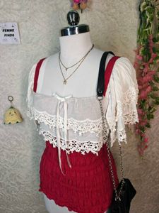 Chic Red &amp; White Smocked Top