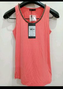 Coral Beaded Neck Tank Top