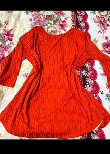 Embroidered Orange Kurti