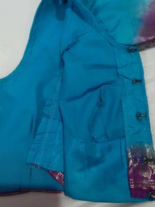 Beautiful Teal Embroidered Saree with blouse