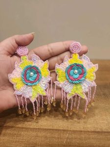 Handmade Beaded Floral Statement Earrings
