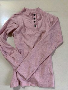 Soft Pink Henley Long Sleeve Top
