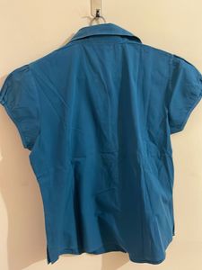 Blue Collared Short-Sleeve Top