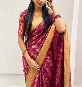 Beautiful Pink & Gold Silk Saree
