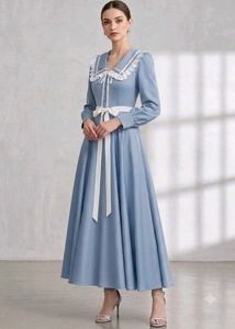 Elegant Blue gown Dress with Lace Collar💙