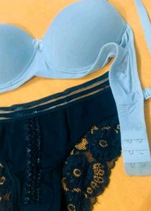 Light Blue  with Black Lace Set