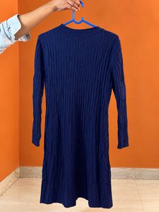 Women’s Navy Blue Pleated A-Line Midi Dress
