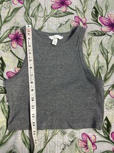 Grey Ribbed Cropped Tank Top