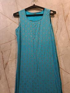 Blue Printed Sleeveless Kurta (SIZE-M)