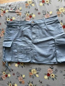 Light Blue Cargo Mini Skirt