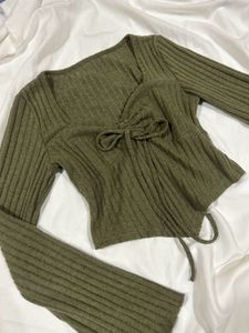 Y2k Ribbed Knit Tie Front Top