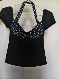 Cute Polka Dot Black Top