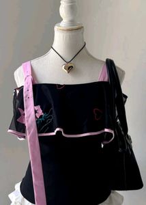 Chic Black & Pink Ruffle Top