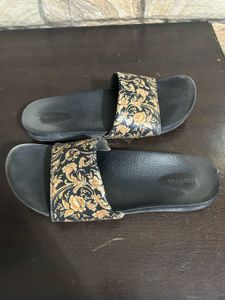 Black and Gold Patterned Slides
