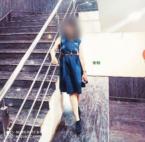 Denim Dress with Embellished Neckline