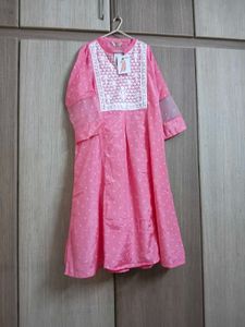 Pink Kurta with pant  White Embroidery