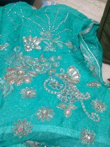 Teal Embellished Indian Sari