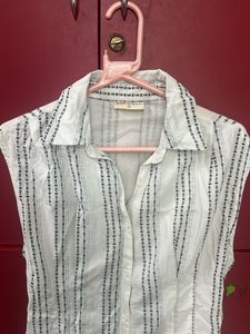 Sleeveless Striped Button-Up Top