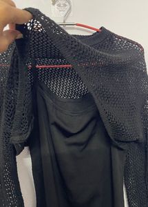 Chic Black Maxi Dress with Cropped Mesh Top