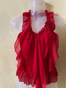 Y2K Red Ruffled Top