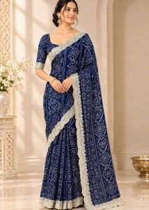 Elegant Navy Blue Bandhani Saree