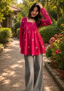 Chic Pink Block Print Kurta-M
