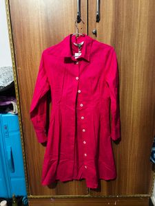 Chic Pink Button-Up Shirt Dress