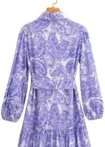 Women's Paisley Shirt Dress – Belted Waist, Puff
