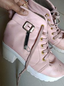 Stylish Pink Lace-Up Wedge Boots