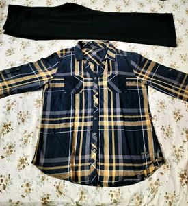 Women Stylish Plaid Shirt with Black Pants Set🖤✨