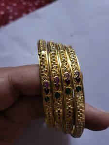 Set of Golden Bangles with Stones