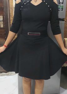 Black Cold-Shoulder Fit &amp; Flare Dress