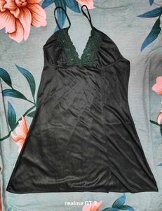 Shein Spaghetti Strap Lace Trim Slit Nightie &amp; Rob