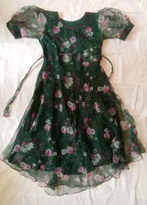 Dark Green Floral Maxi Dress with Puff Sleeves