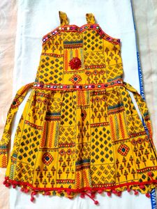Yellow Printed Kurta Set with Dhoti Pants