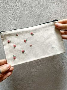 Floral Embroidered Canvas Pouch