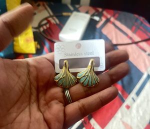 Teal &amp; Gold Earrings