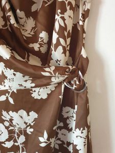 Mocha Blossom Wrap satin dress