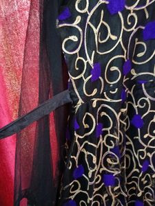 Black &amp; Purple Embroidered Anarkali Gown